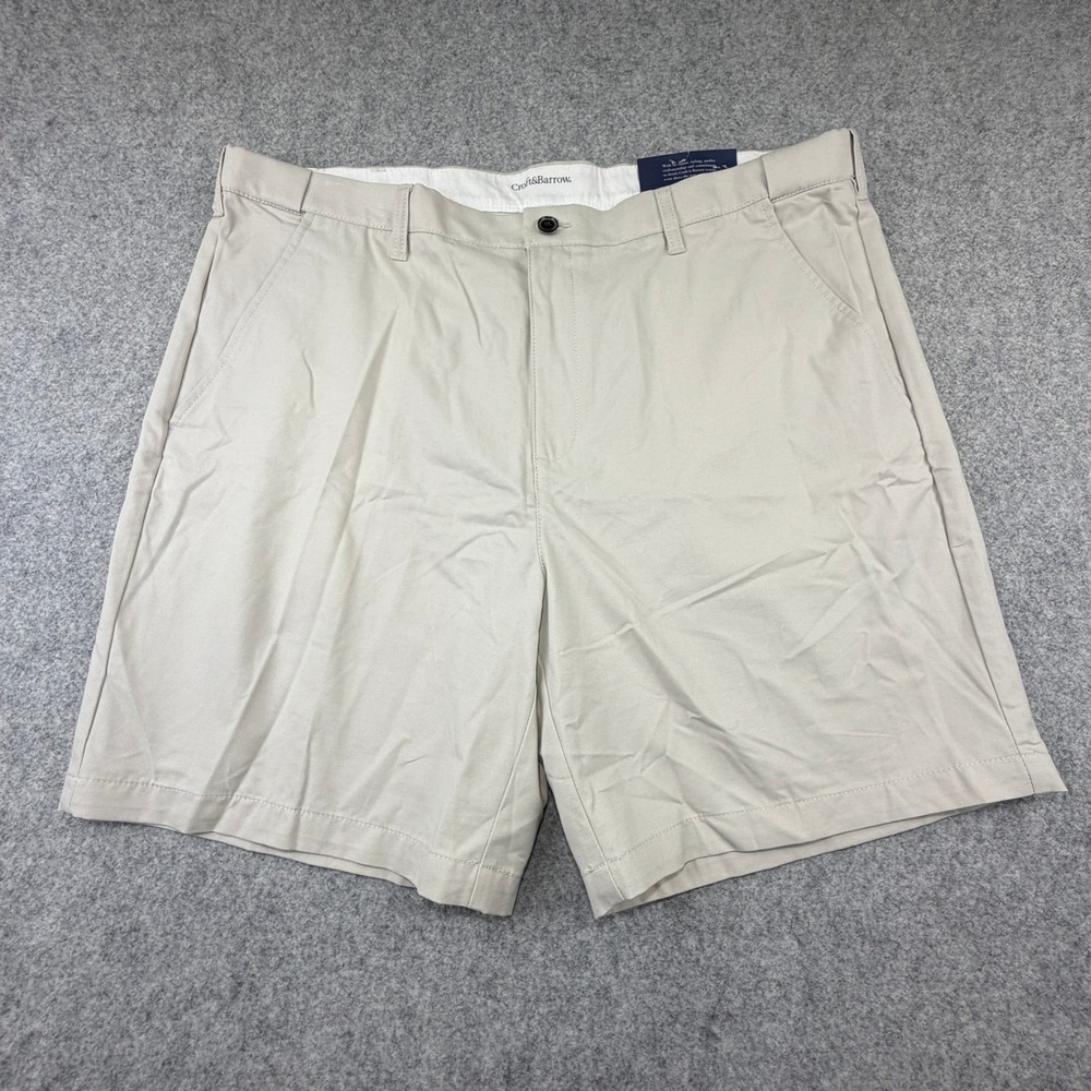 Croft & Barrow Mens Khaki Easy-Care Comfort Waist Flat Front Shorts Size 44 Tan